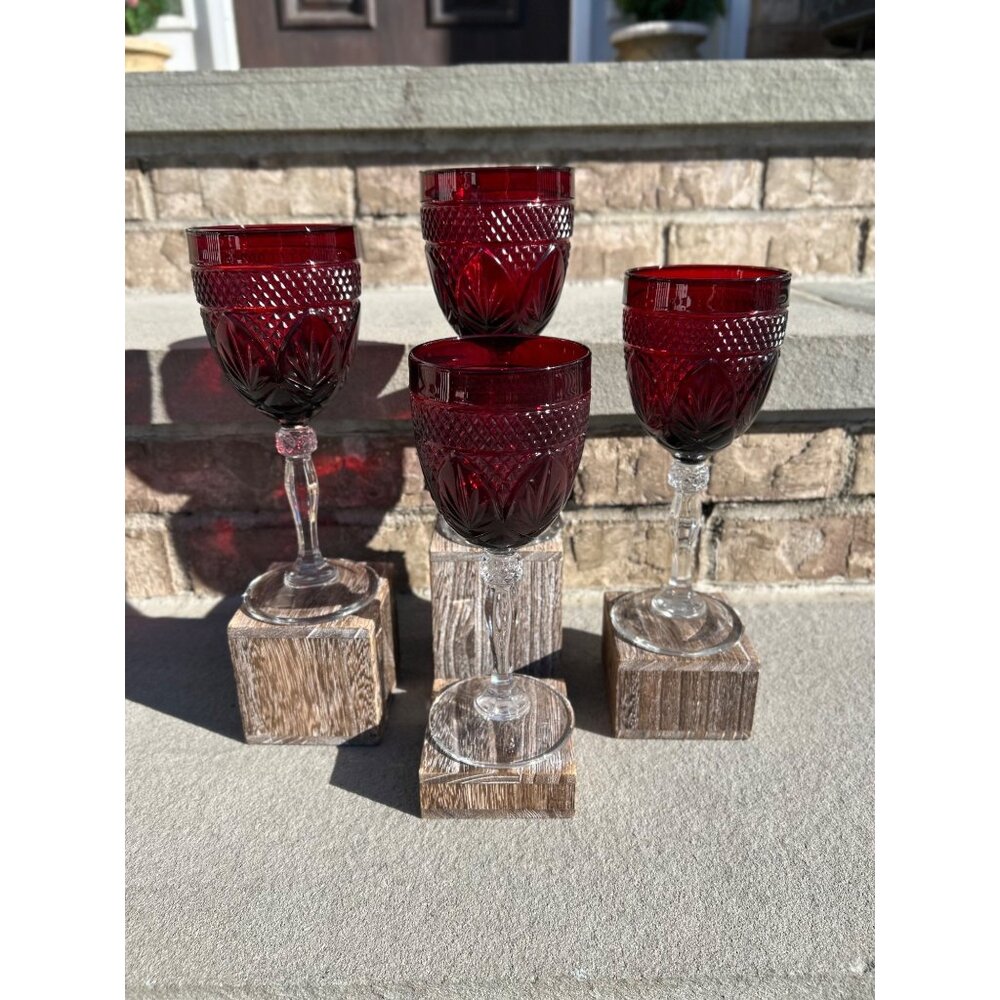 Vintage Cristal D'Arques-Durand Antique Ruby Stemmed Wine Glasses.